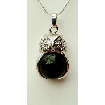 Black Obsidian Pendant - Owl - 25mmHx16mmW