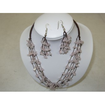 Necklace and Earings Set Rose Quartz