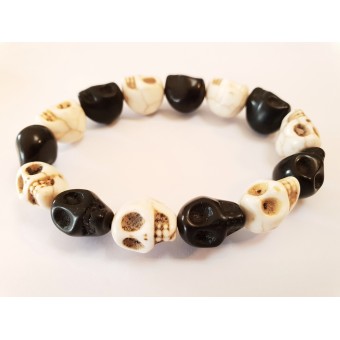 Howlite Skull Bracelet - Natural and Black Dyed - 10mm