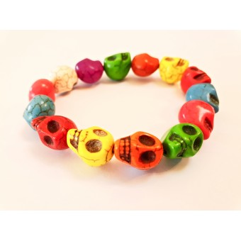 Howlite Skull Bracelet - Multi colour dyed - 10mm
