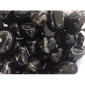 Agate - Black white banded - Tumbled  20x30mm    200 GRAMS